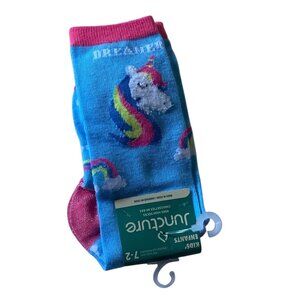 Kids Juncture Knee High Socks DREAMER Rainbow Unicorn Girl Shoe Size 7-2